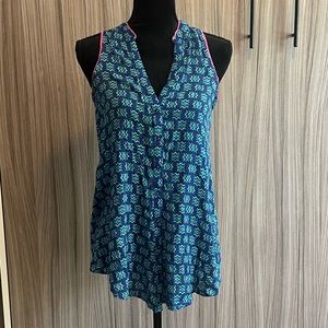 Maeve by Anthropologie Sleeveless Blouse Blue Geometric Size 2